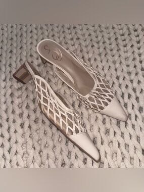 Sam Edelman Pointed Toe White Woven Mule Heels